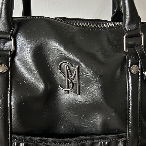 Steve Madden Black Leather Studded Embellished Duffle Bag Travel Excellent - Picture 4 of 11